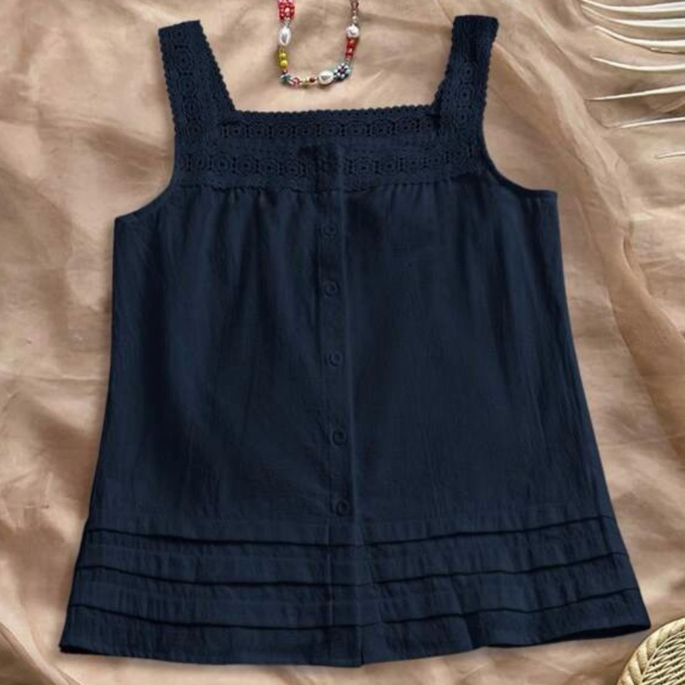 Navy Blue Crochet Trim Top